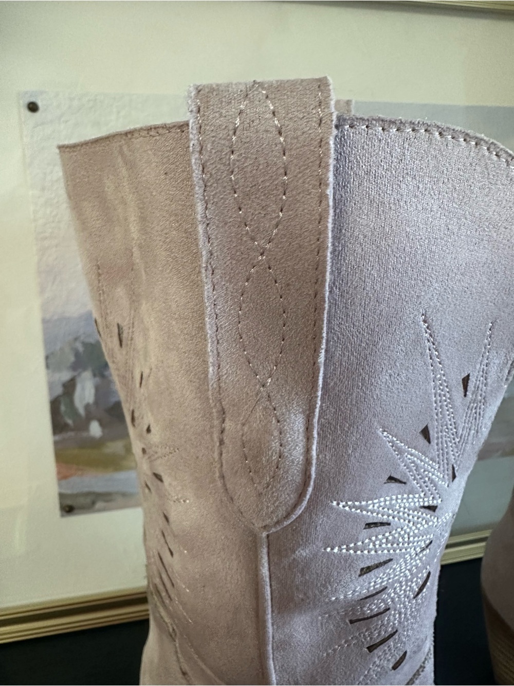 Women's Lavender Suede Western Cutout Mid-Calf Heeled Boots - Picture 8 of 10